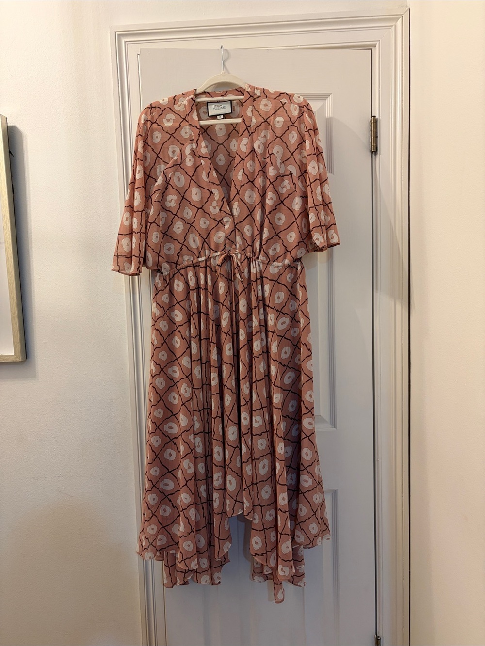 Alexis Sania Handkerchief Pink-Tan Floral High-Low Midi Dress